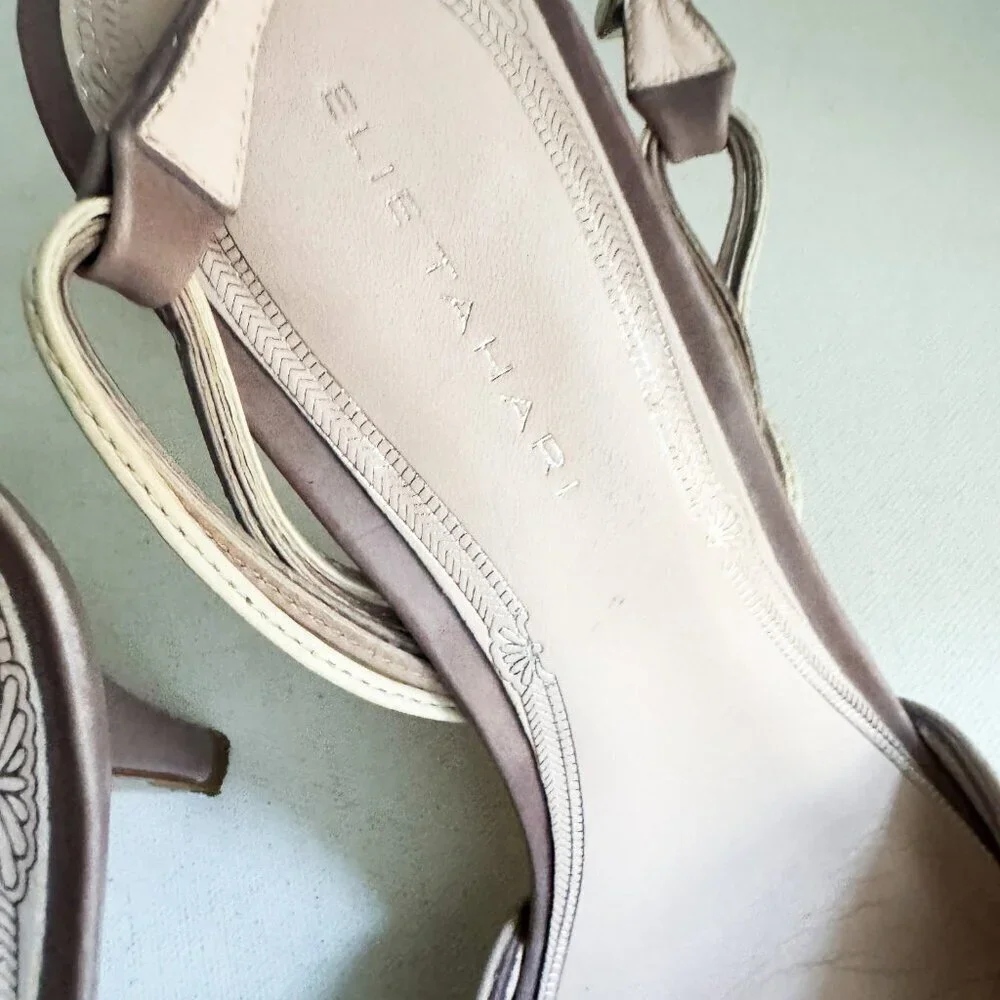 Elie Tahari Beige Two Tone Leather Braided Slingback Heels 38 - Picture 4 of 8